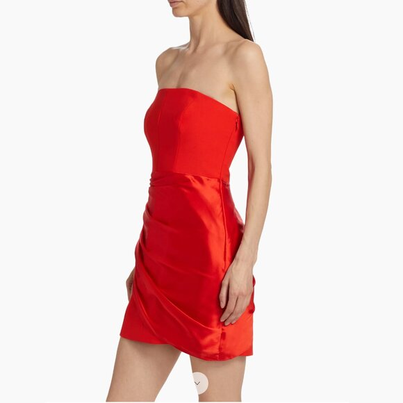CINQ A SEPT Kennith Silk Side Tie Strapless Mini Cocktail Dress, Crimson, NWT - Picture 4 of 15